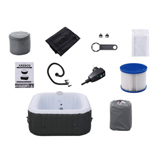 Arebos SPA Hinchable Piscina de hidromasaje | Hinchable | Cuadrada | para Interior y Exterior | 154x154cm | 4 Personas | 130 chorros de Masaje | 600 L
