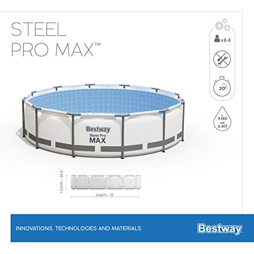 Bestway Steel Pro MAX Frame - Juego de Piscina con Bomba de Filtro (diámetro 366 x 100 cm), Color Gris Claro