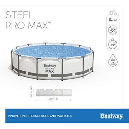 Bestway Steel Pro MAX Frame - Juego de Piscina con Bomba de Filtro (diámetro 366 x 100 cm), Color Gris Claro