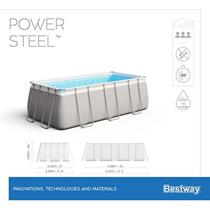 Bestway Power Steel Frame - Piscina con Filtro de Arena (488 x 244 x 122 cm, Cuadrado), Color Gris Claro