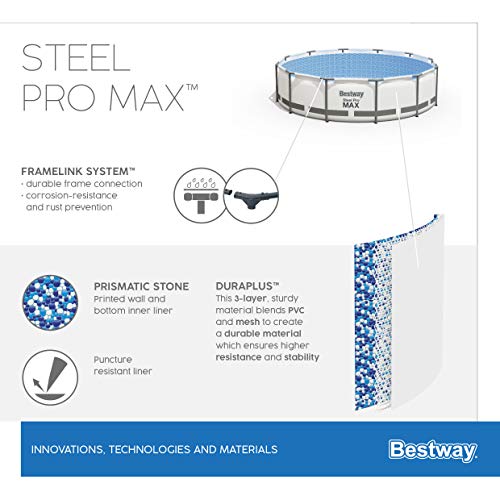 Bestway Steel Pro MAX Frame - Juego de Piscina con Bomba de Filtro (diámetro 366 x 100 cm), Color Gris Claro