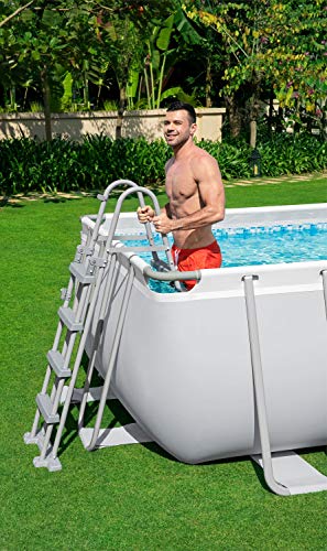 Bestway Power Steel Frame - Piscina con Filtro de Arena (488 x 244 x 122 cm, Cuadrado), Color Gris Claro