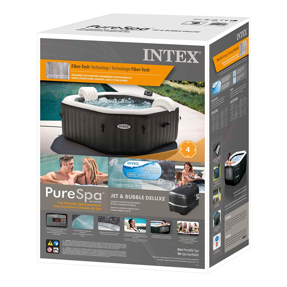 Intex Spa hinchable 4 personas octogonal, Burbujas Deluxe y chorros de agua (55081)