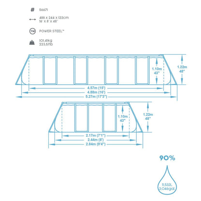 Bestway Power Steel Frame - Piscina con Filtro de Arena (488 x 244 x 122 cm, Cuadrado), Color Gris Claro