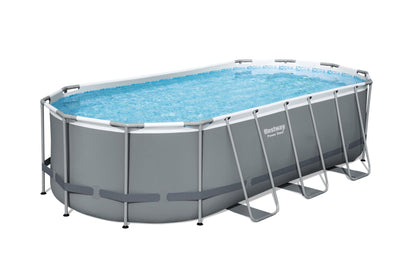 BESTWAY 56710 - Piscina Desmontable Tubular Power Steel Oval 549x274x122 cm Depuradora de cartucho de 5.678 litros/hora Con Cobertor y Escalera