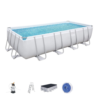 Bestway Power Steel Frame - Piscina con Filtro de Arena (488 x 244 x 122 cm, Cuadrado), Color Gris Claro