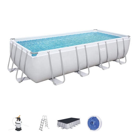 Bestway Power Steel Frame - Piscina con Filtro de Arena (488 x 244 x 122 cm, Cuadrado), Color Gris Claro