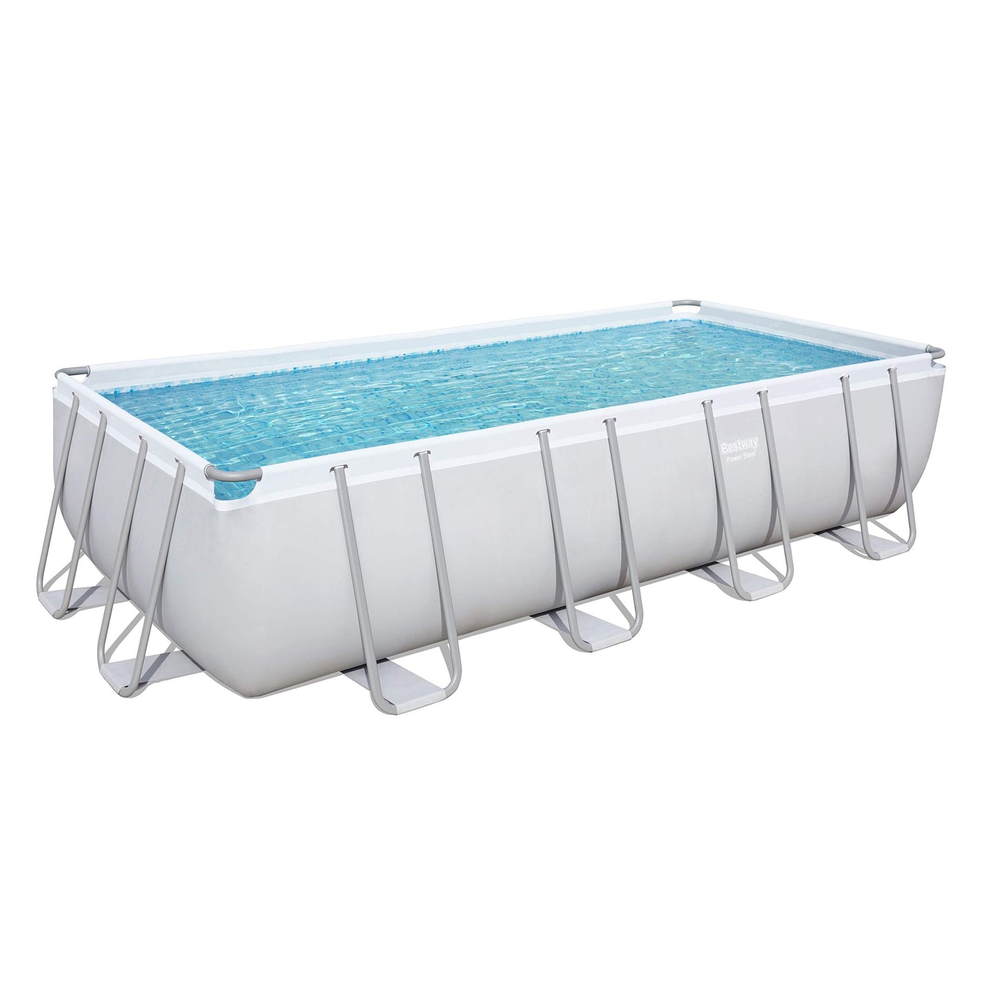 Bestway Power Steel Frame - Piscina con Filtro de Arena (488 x 244 x 122 cm, Cuadrado), Color Gris Claro