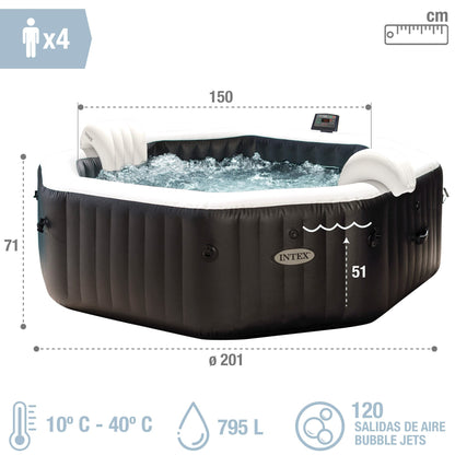 Intex Spa hinchable 4 personas octogonal, Burbujas Deluxe y chorros de agua (55081)