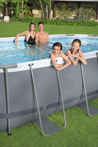 BESTWAY 56710 - Piscina Desmontable Tubular Power Steel Oval 549x274x122 cm Depuradora de cartucho de 5.678 litros/hora Con Cobertor y Escalera