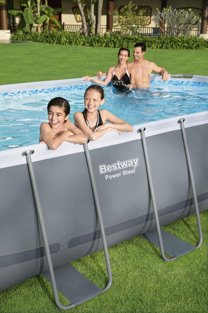 BESTWAY 56710 - Piscina Desmontable Tubular Power Steel Oval 549x274x122 cm Depuradora de cartucho de 5.678 litros/hora Con Cobertor y Escalera