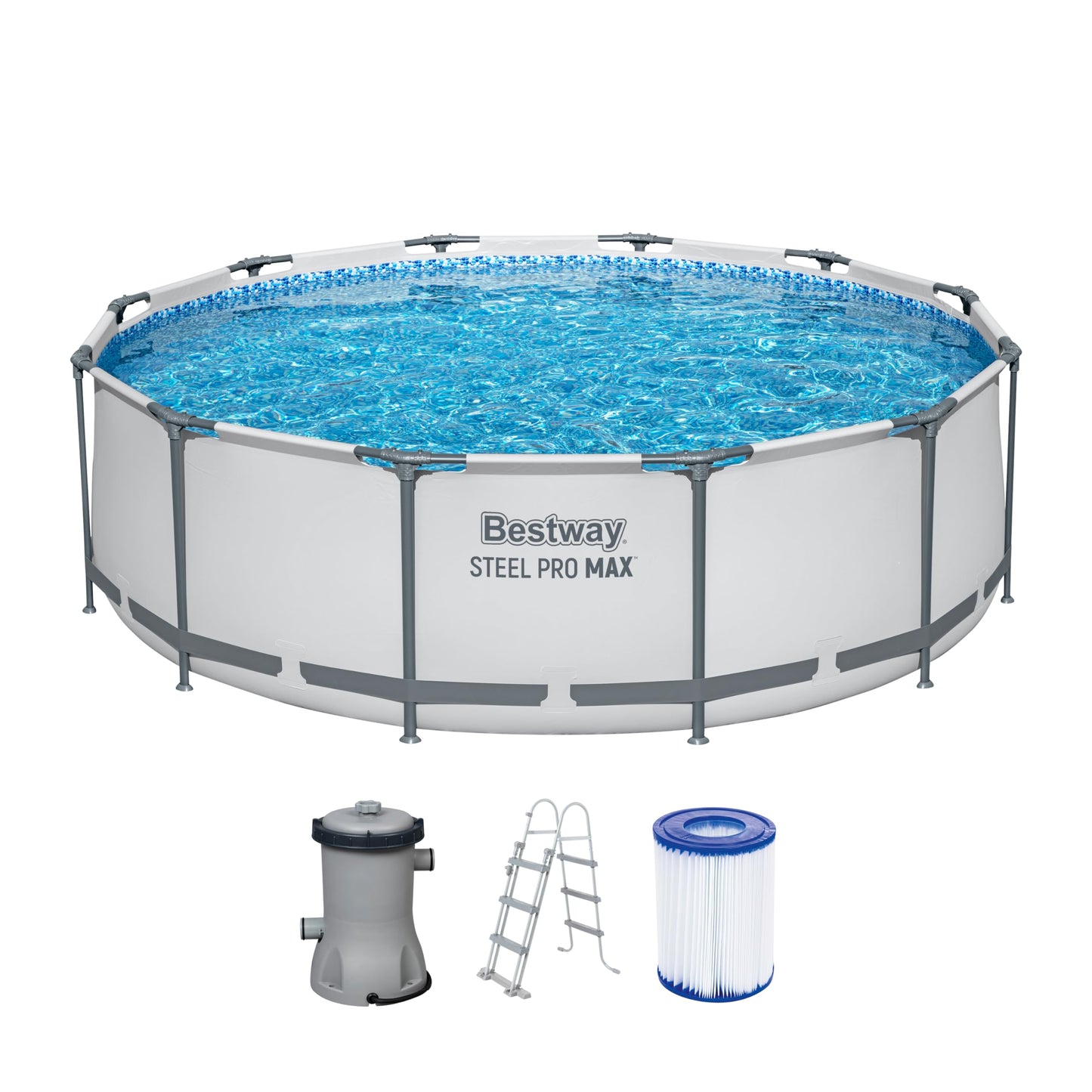 Bestway Steel Pro MAX Frame - Juego de Piscina con Bomba de Filtro (diámetro 366 x 100 cm), Color Gris Claro