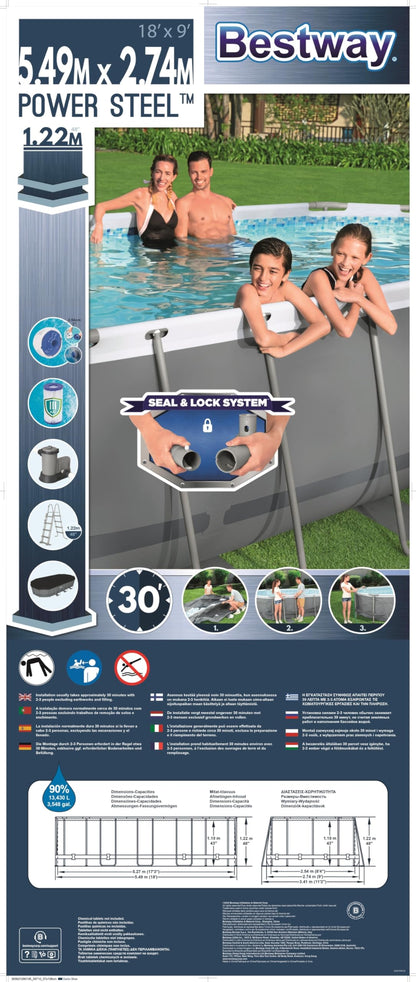 BESTWAY 56710 - Piscina Desmontable Tubular Power Steel Oval 549x274x122 cm Depuradora de cartucho de 5.678 litros/hora Con Cobertor y Escalera