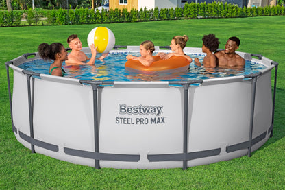 Bestway Steel Pro MAX Frame - Juego de Piscina con Bomba de Filtro (diámetro 366 x 100 cm), Color Gris Claro