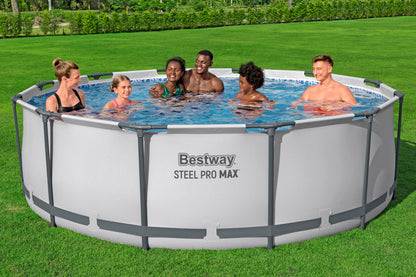 Bestway Steel Pro MAX Frame - Juego de Piscina con Bomba de Filtro (diámetro 366 x 100 cm), Color Gris Claro
