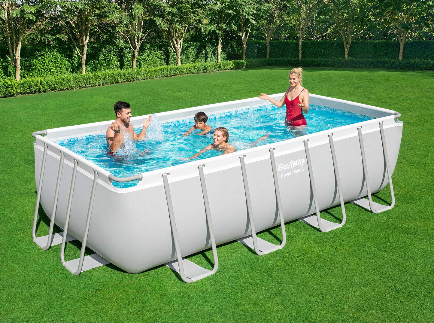 Bestway Power Steel Frame - Piscina con Filtro de Arena (488 x 244 x 122 cm, Cuadrado), Color Gris Claro